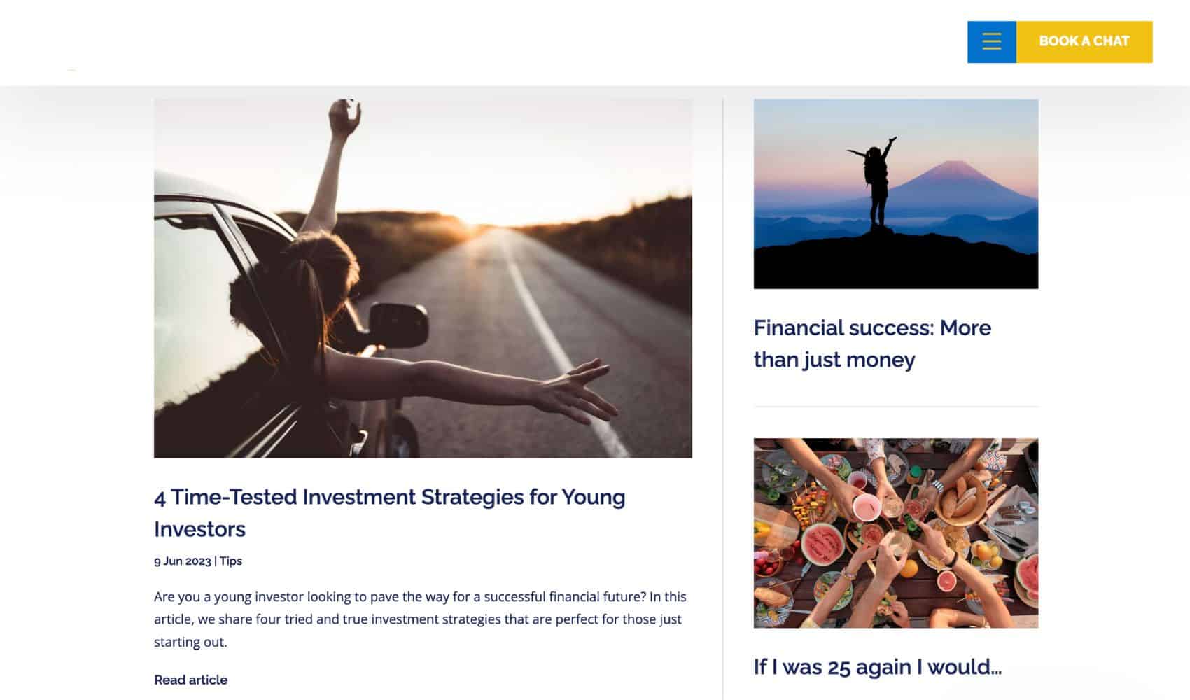 Financial adviser website's blog archive with regular content