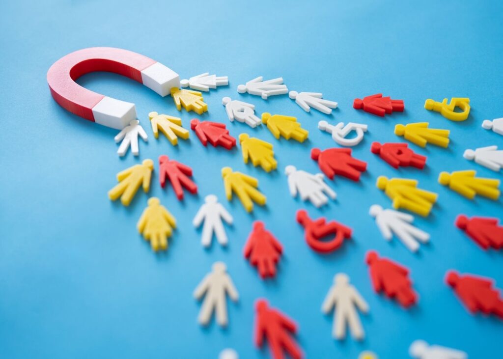 Magnet attracting different coloured client leads