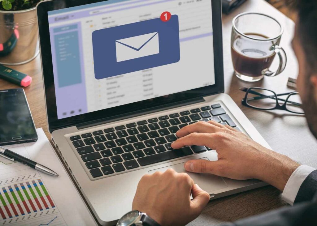 email notification concept, man working on computer